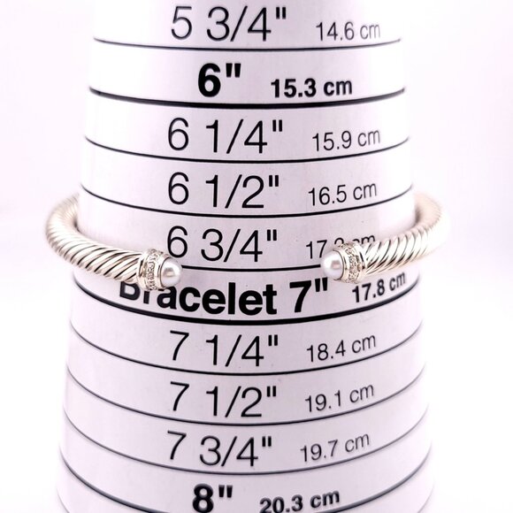 DAVID YURMAN 5mm Cable Classic Pearl Bracelet Pavé Diamonds Sterling Silver 7 - Picture 3 of 8